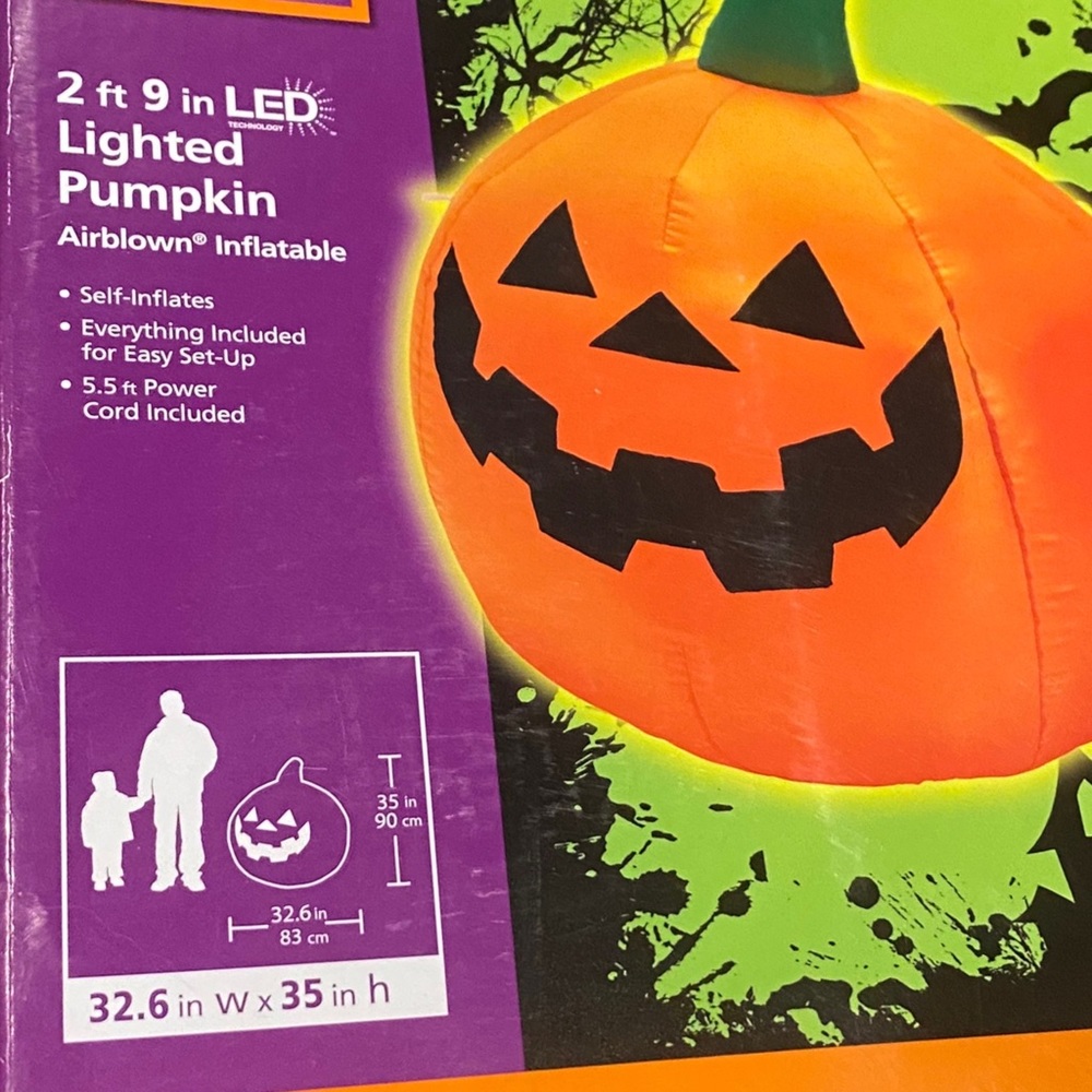 Halloween Home Accents 2ft - 9in LED Lighted Pumpkin Airblown Inflatable NEW